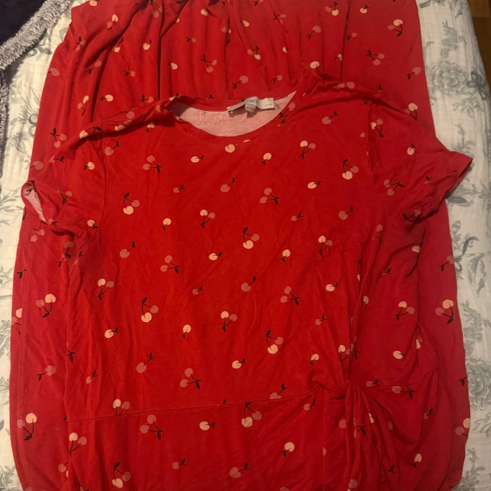 LOFT Cherry Patterned Red Petite Dress